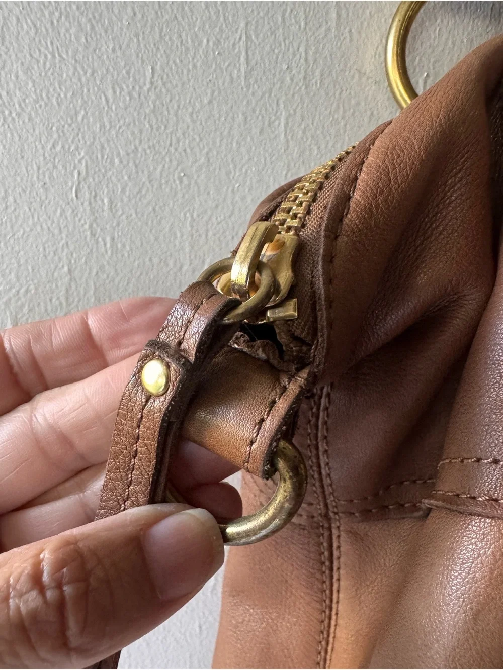 Linea Pelle Brown Leather Shoulder Bag with Gold Hardware